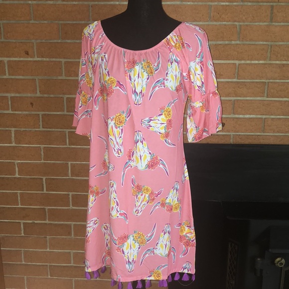 💕SIMPLY SOUTHERN💕WILD COW SKULL TASSEL DRESS💕 - Picture 3 of 10